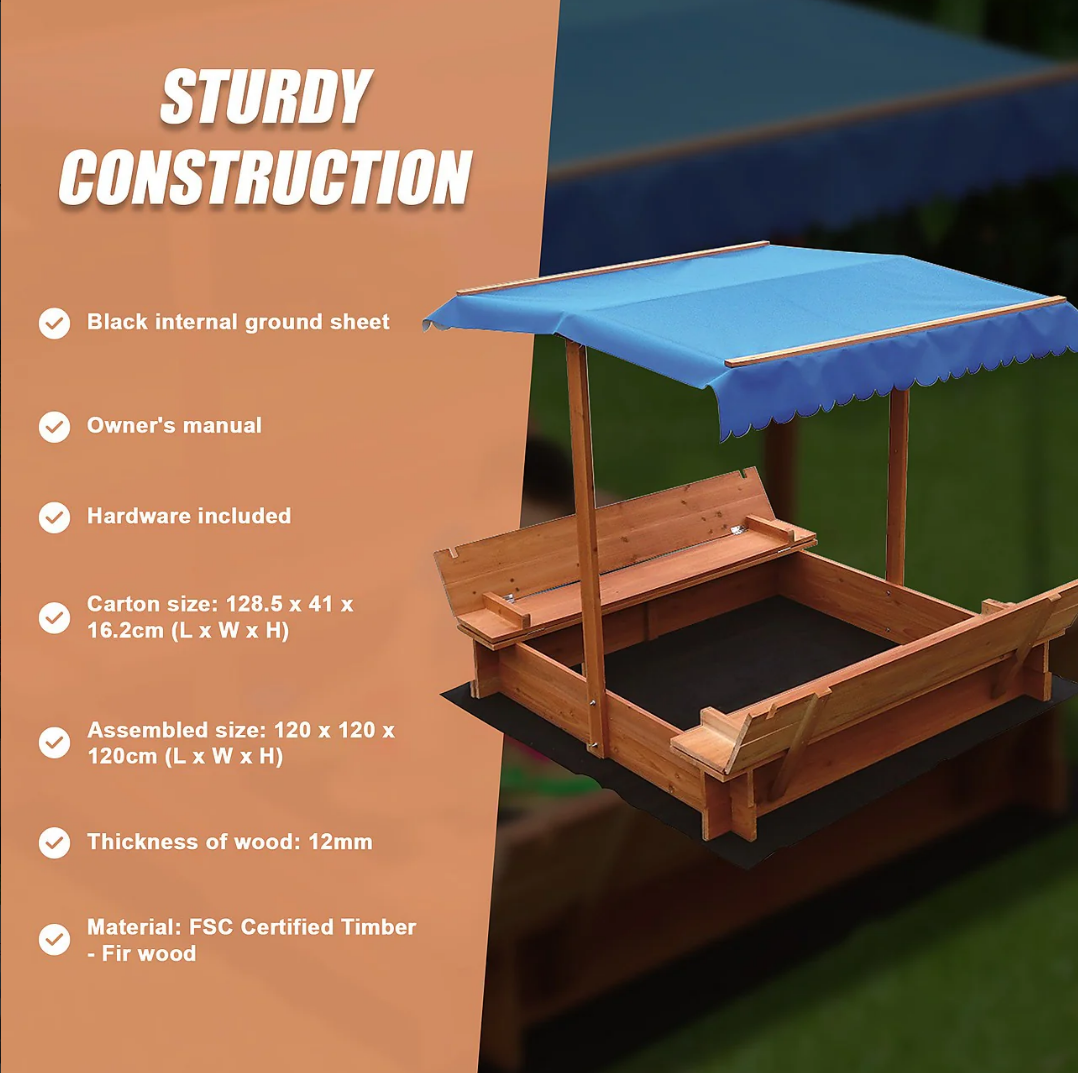 Kids Wooden Sandpit with Canopy