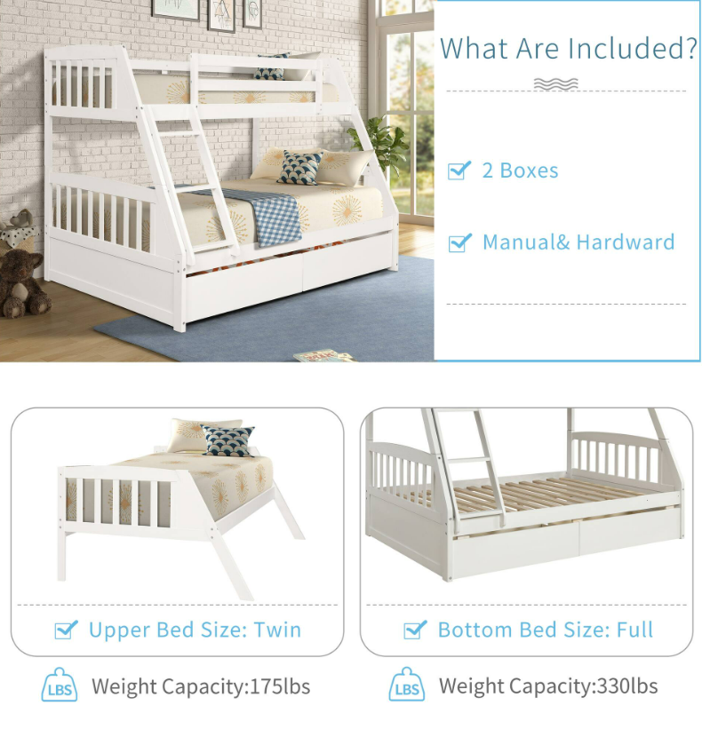 Twin-Over-Double Bunk Bed