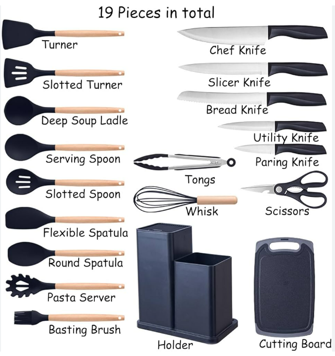 19-Piece Cooking Utensils and Knife Block Set