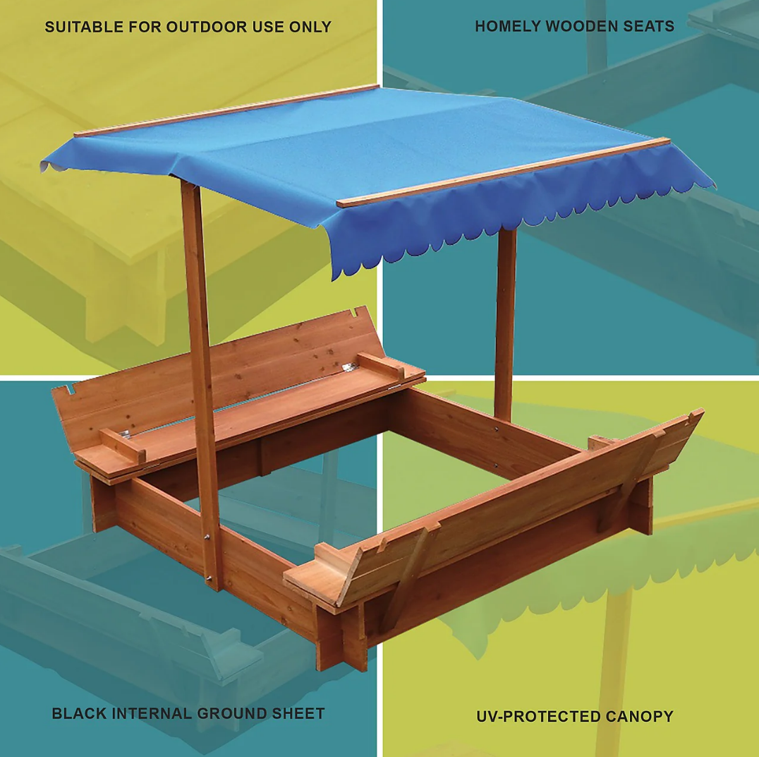 Kids Wooden Sandpit with Canopy