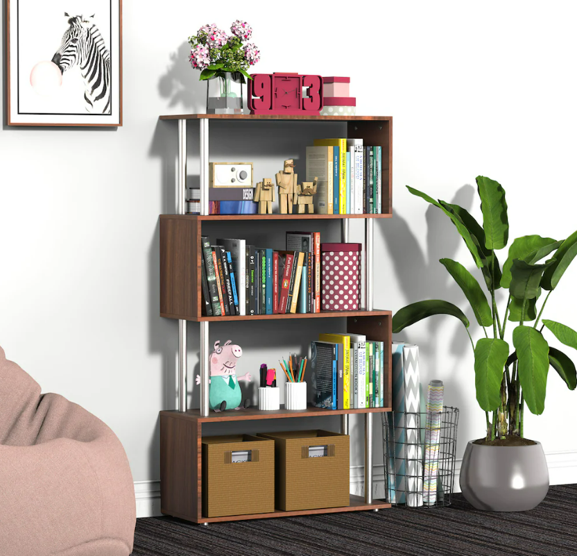 Contemporary 4-Tier S-Shape Bookcase