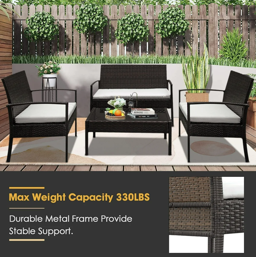 4-Piece Rattan Patio Furniture Set