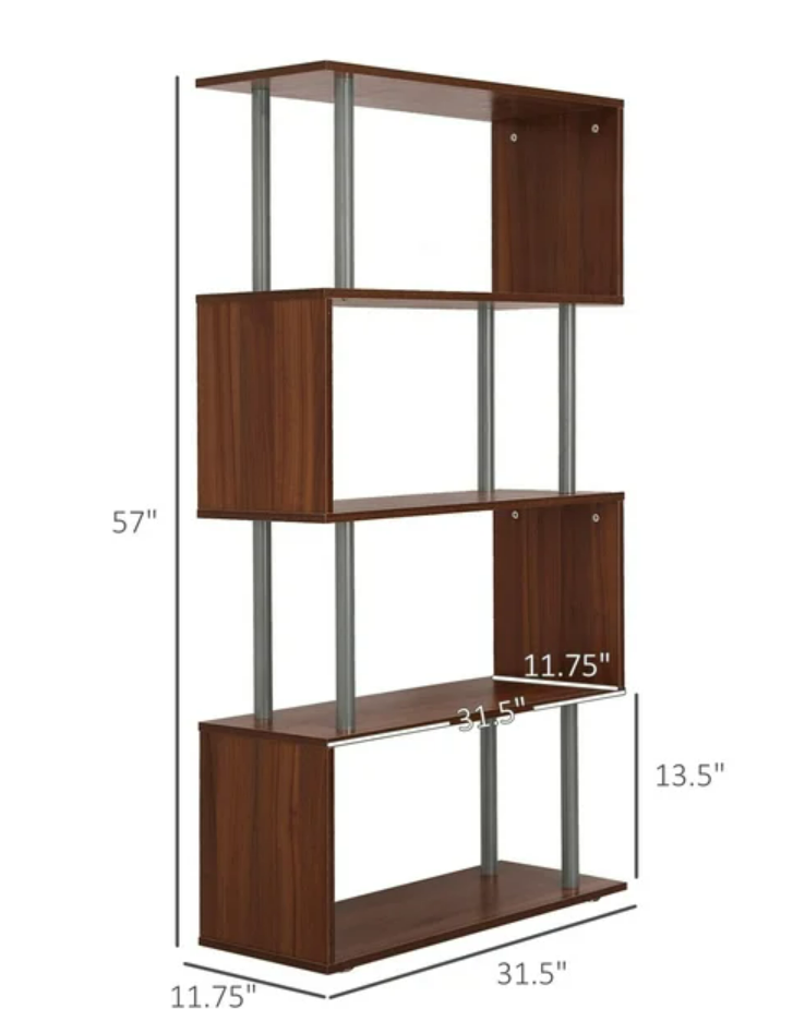 Contemporary 4-Tier S-Shape Bookcase