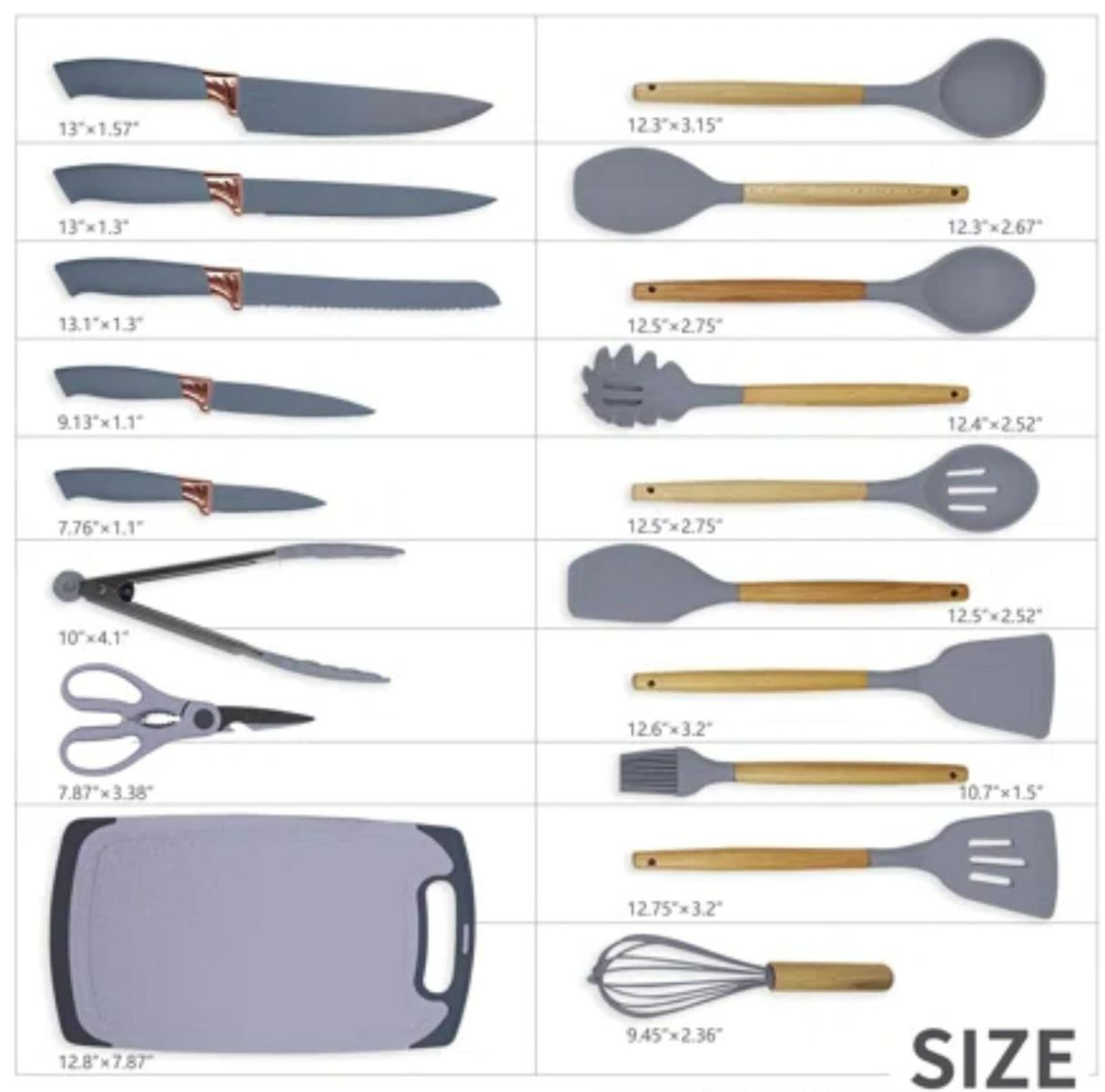19-Piece Cooking Utensils and Knife Block Set