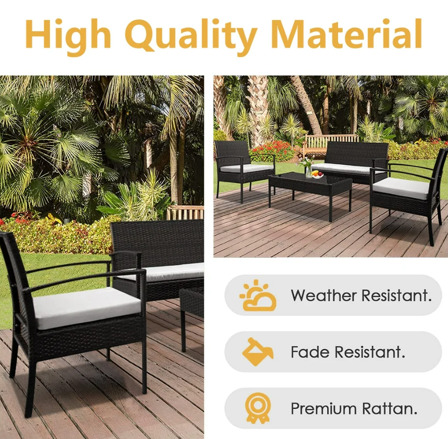 4-Piece Rattan Patio Furniture Set