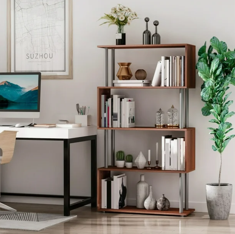 Contemporary 4-Tier S-Shape Bookcase