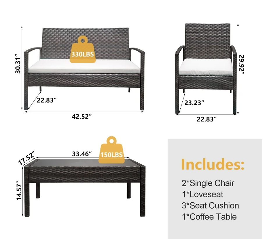 4-Piece Rattan Patio Furniture Set
