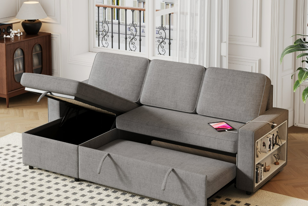 L-Shaped Couch with Storage & Pull-Out Sleeper