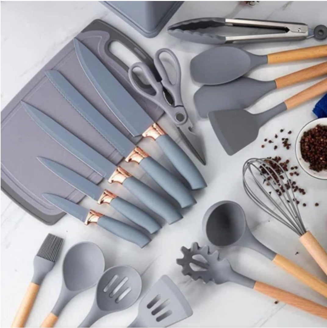 19-Piece Cooking Utensils and Knife Block Set