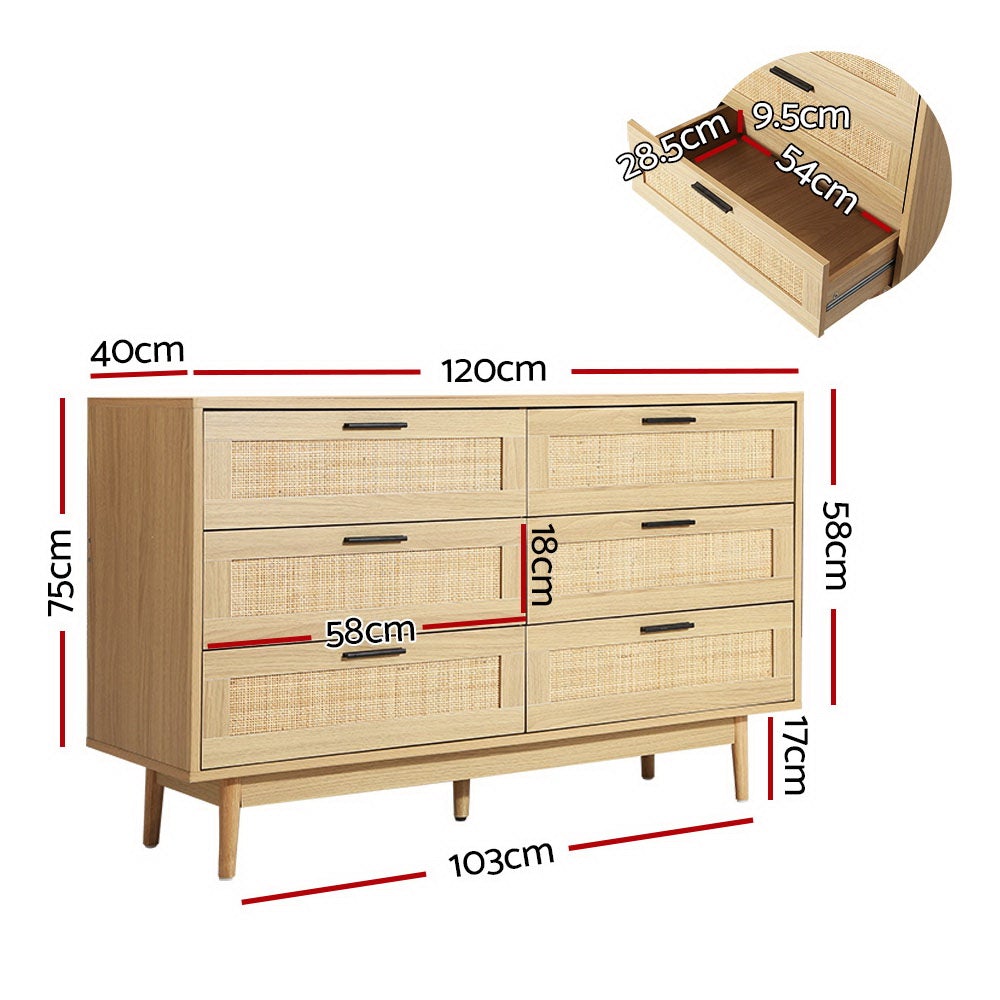 6-Drawer Rattan Dresser