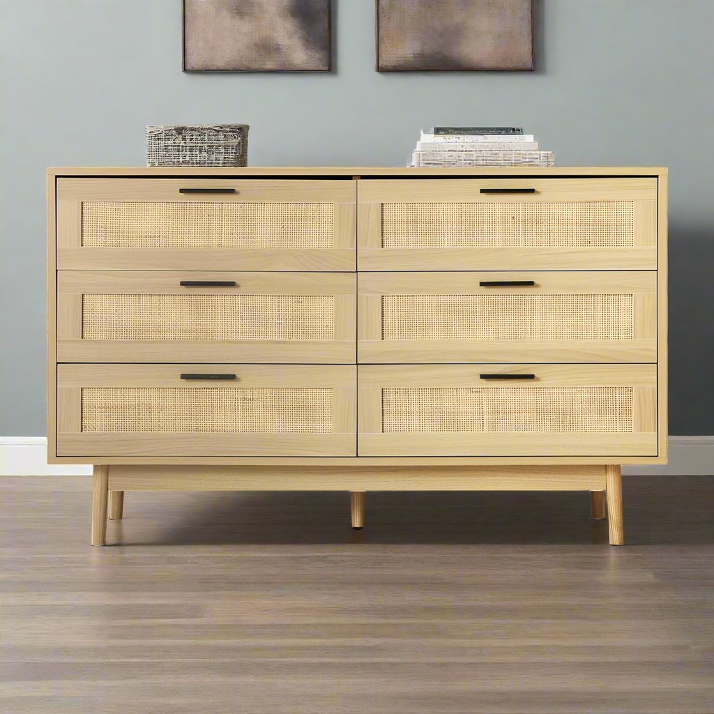6-Drawer Rattan Dresser