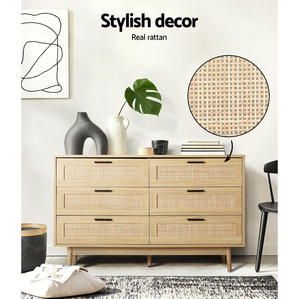 6-Drawer Rattan Dresser
