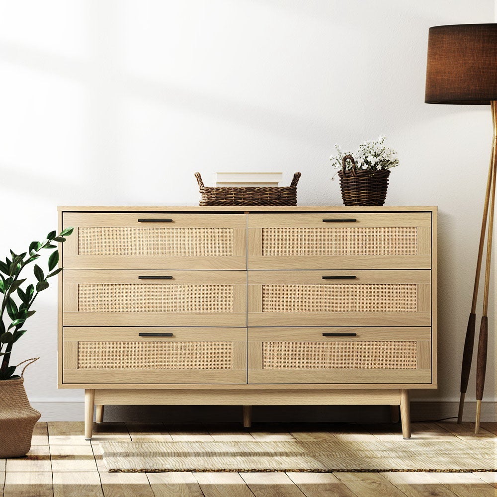 6-Drawer Rattan Dresser
