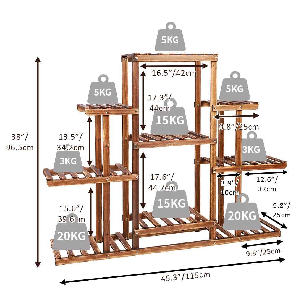 9-Tier Wooden Plant Stand