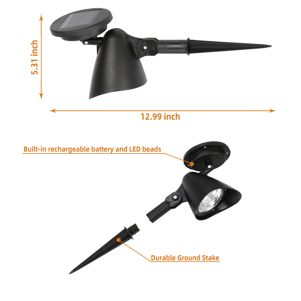 2-Piece Solar-Powered LED Garden Spotlight