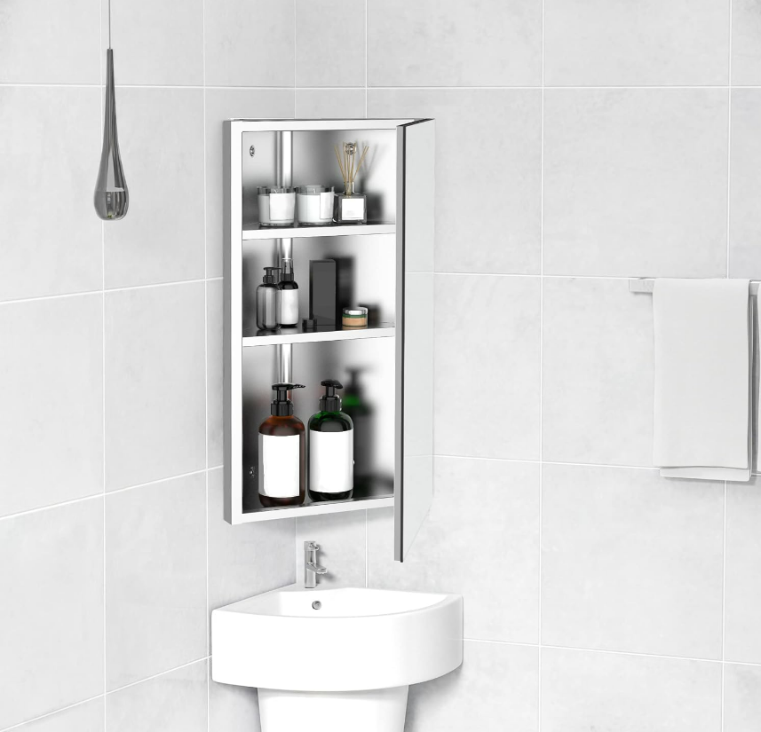 Corner Mirror & Storage Cabinet