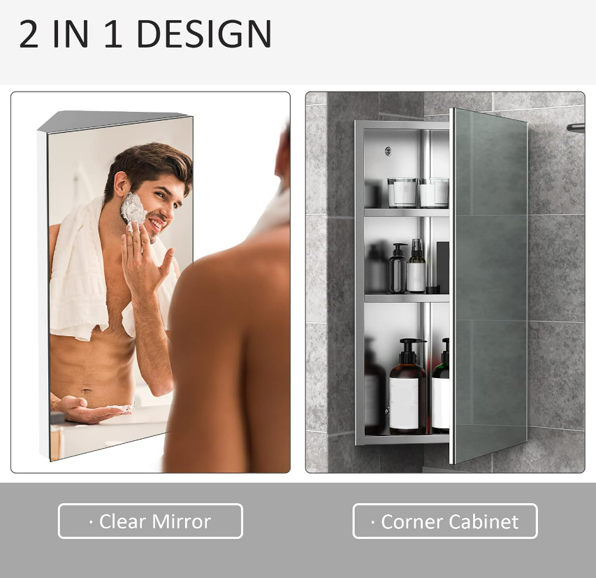 Corner Mirror & Storage Cabinet
