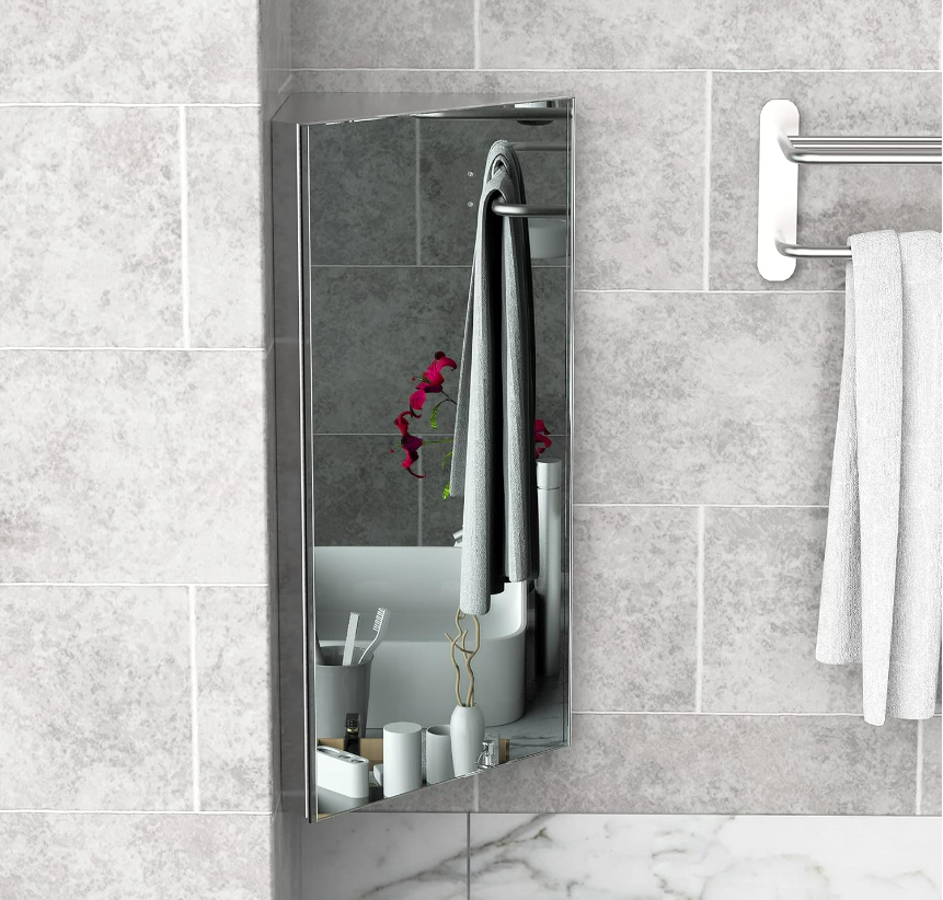 Corner Mirror & Storage Cabinet