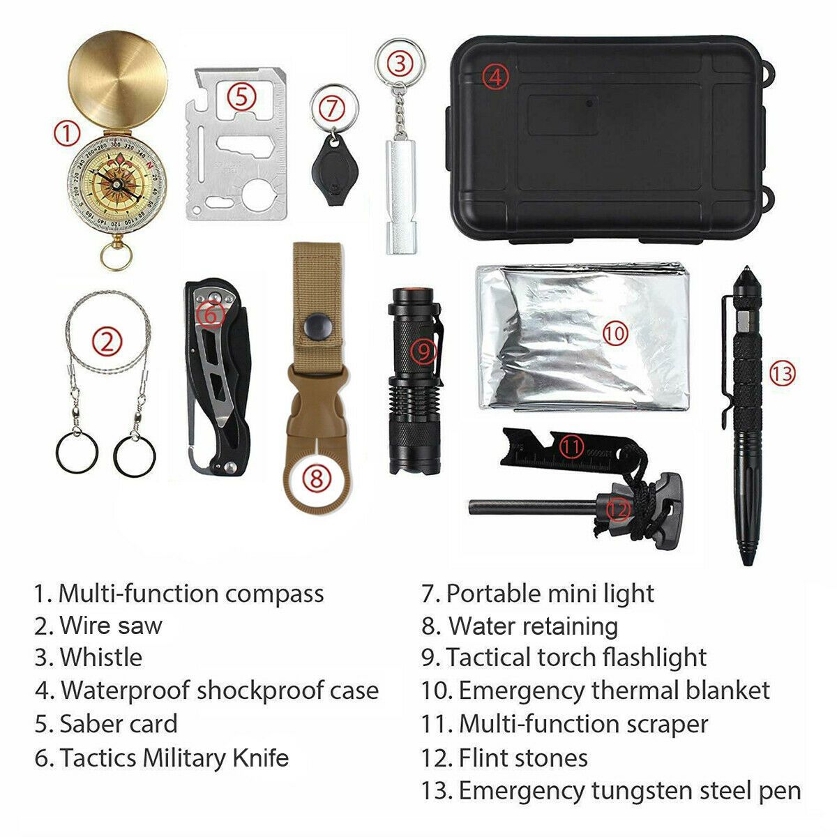 14-Piece Outdoor Survival Toolkit