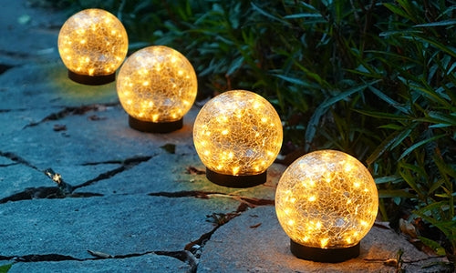 2-Piece Solar-Powered 5" Cracked Ball Lights