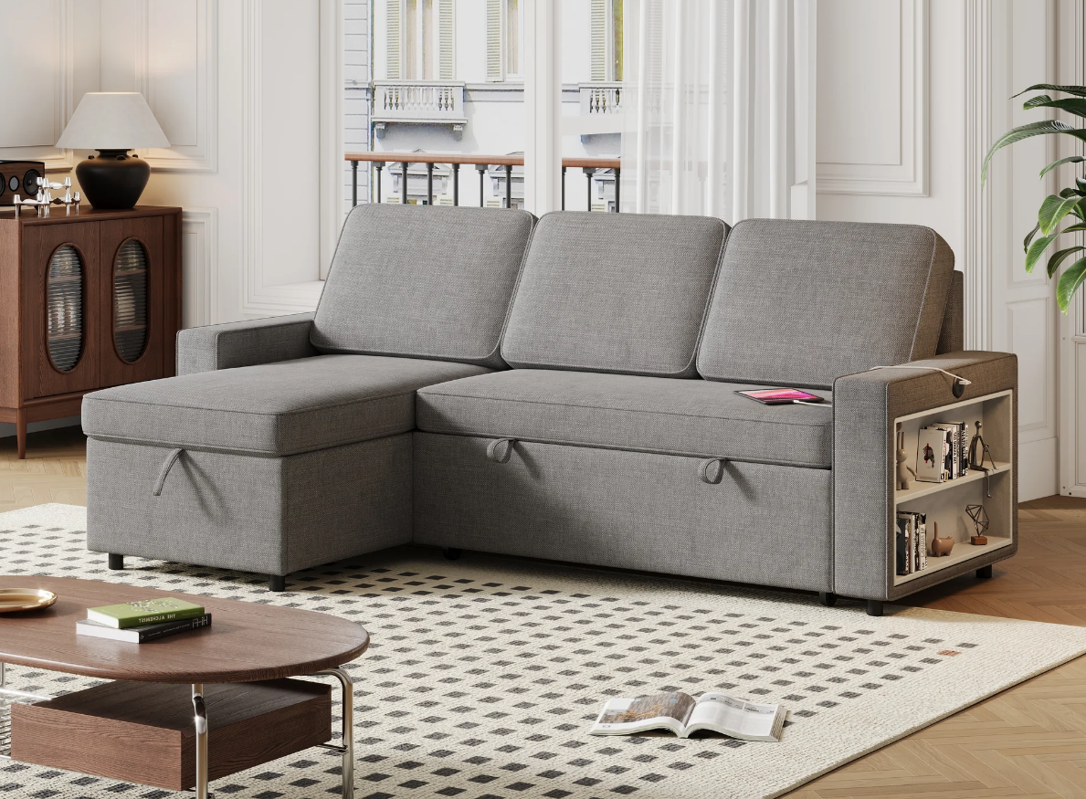 L-Shaped Couch with Storage & Pull-Out Sleeper