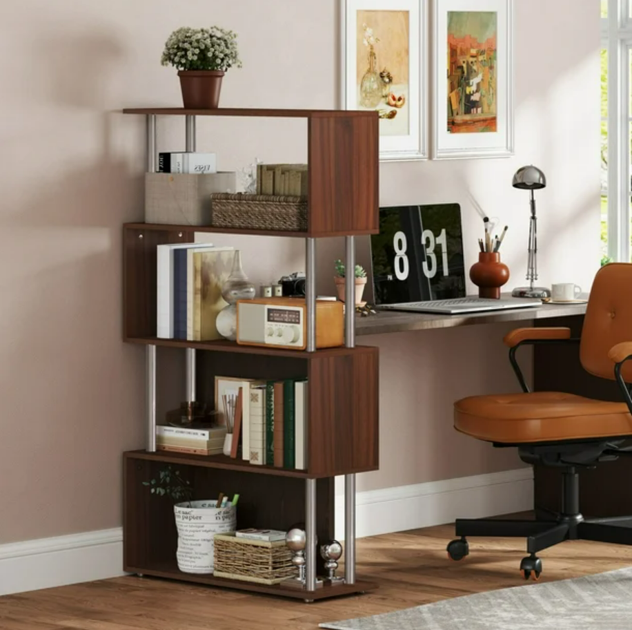 Contemporary 4-Tier S-Shape Bookcase