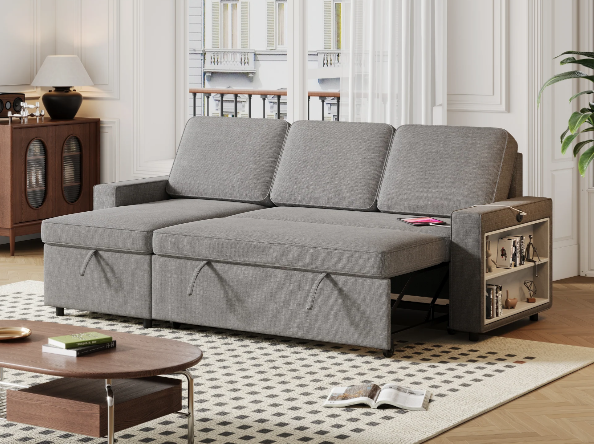 L-Shaped Couch with Storage & Pull-Out Sleeper