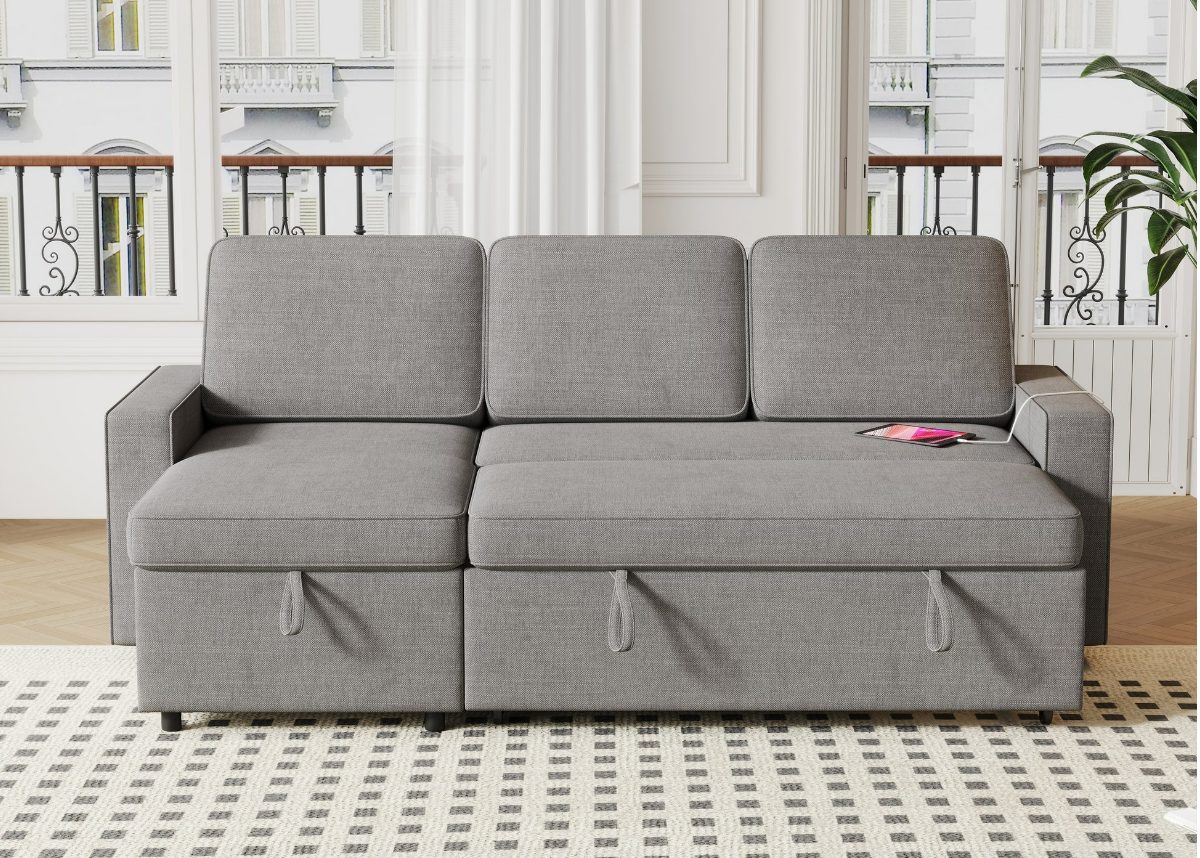 L-Shaped Couch with Storage & Pull-Out Sleeper