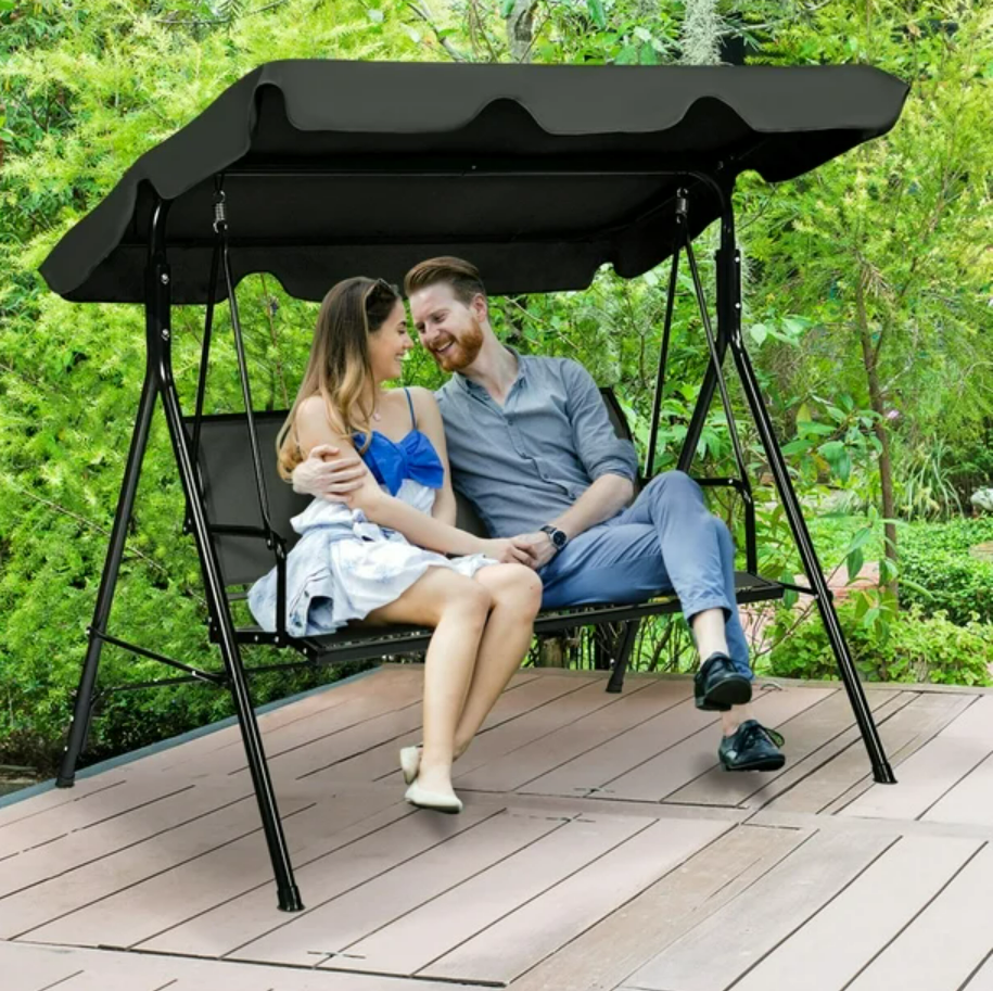 3-Seater Outdoor Swing with Adjustable Canopy