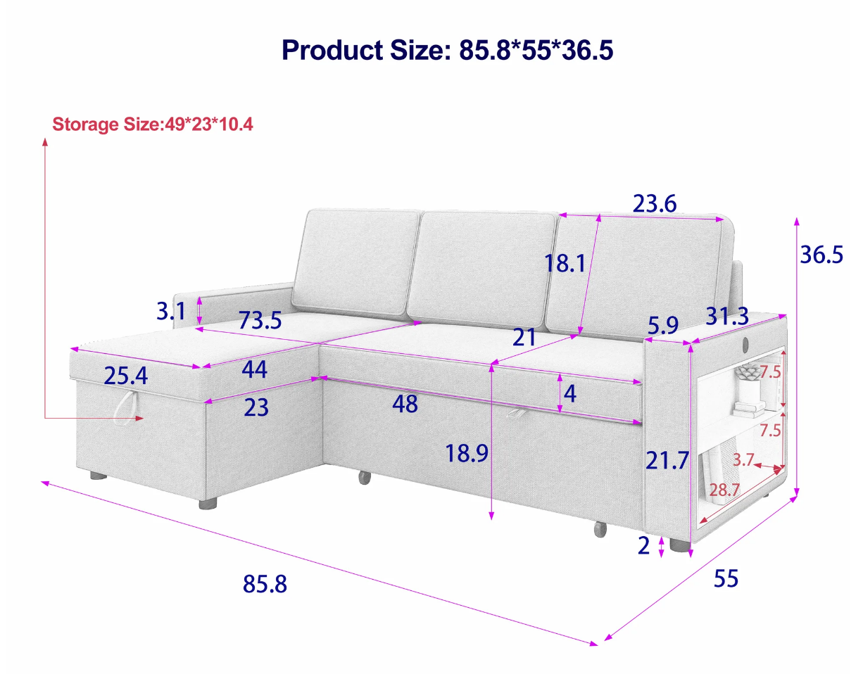 L-Shaped Couch with Storage & Pull-Out Sleeper