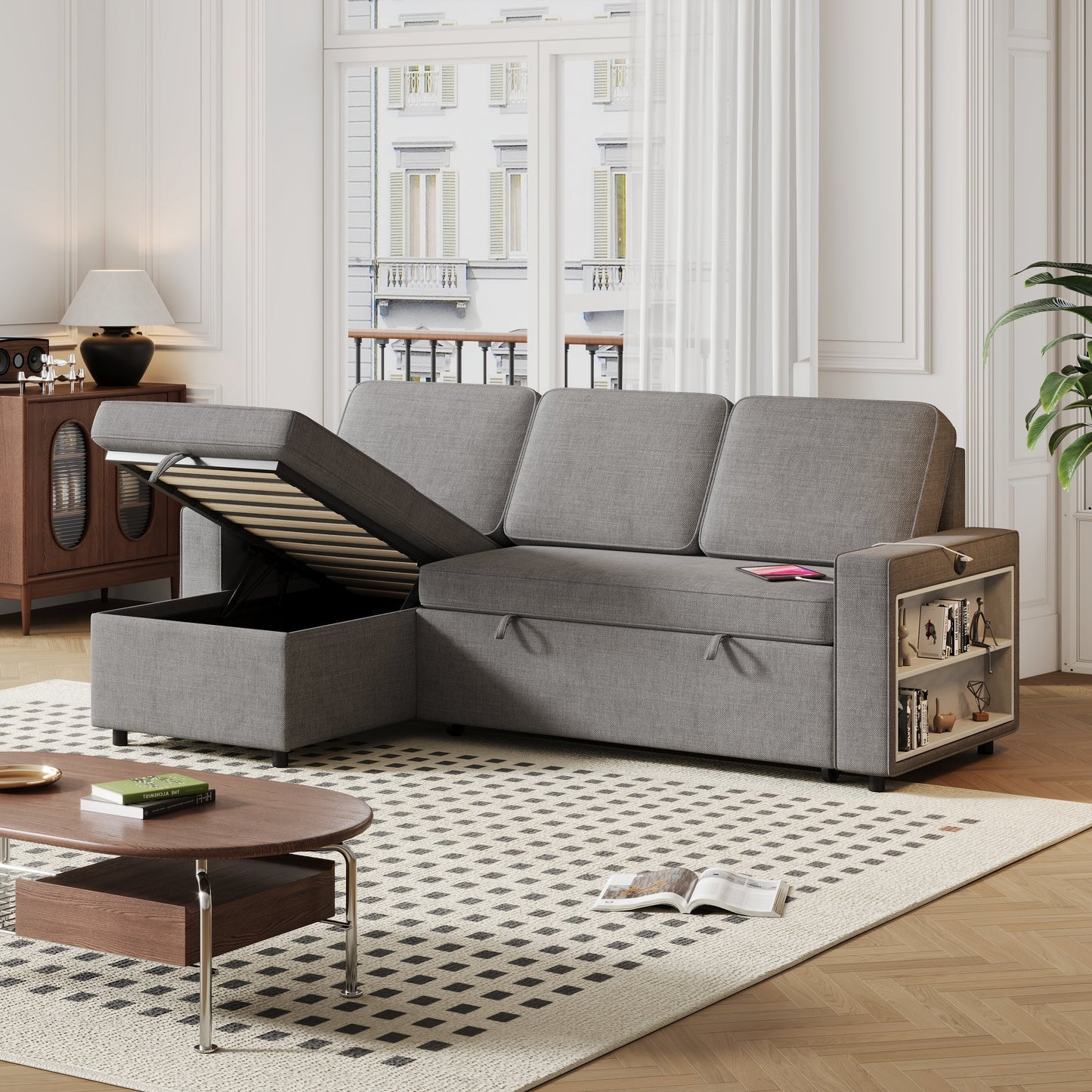 L-Shaped Couch with Storage & Pull-Out Sleeper