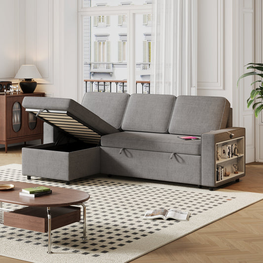 L-Shaped Couch with Storage & Pull-Out Sleeper