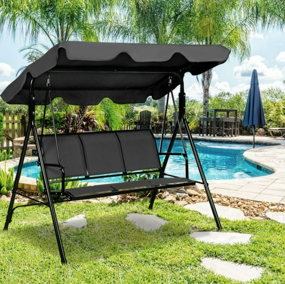 3-Seater Outdoor Swing with Adjustable Canopy