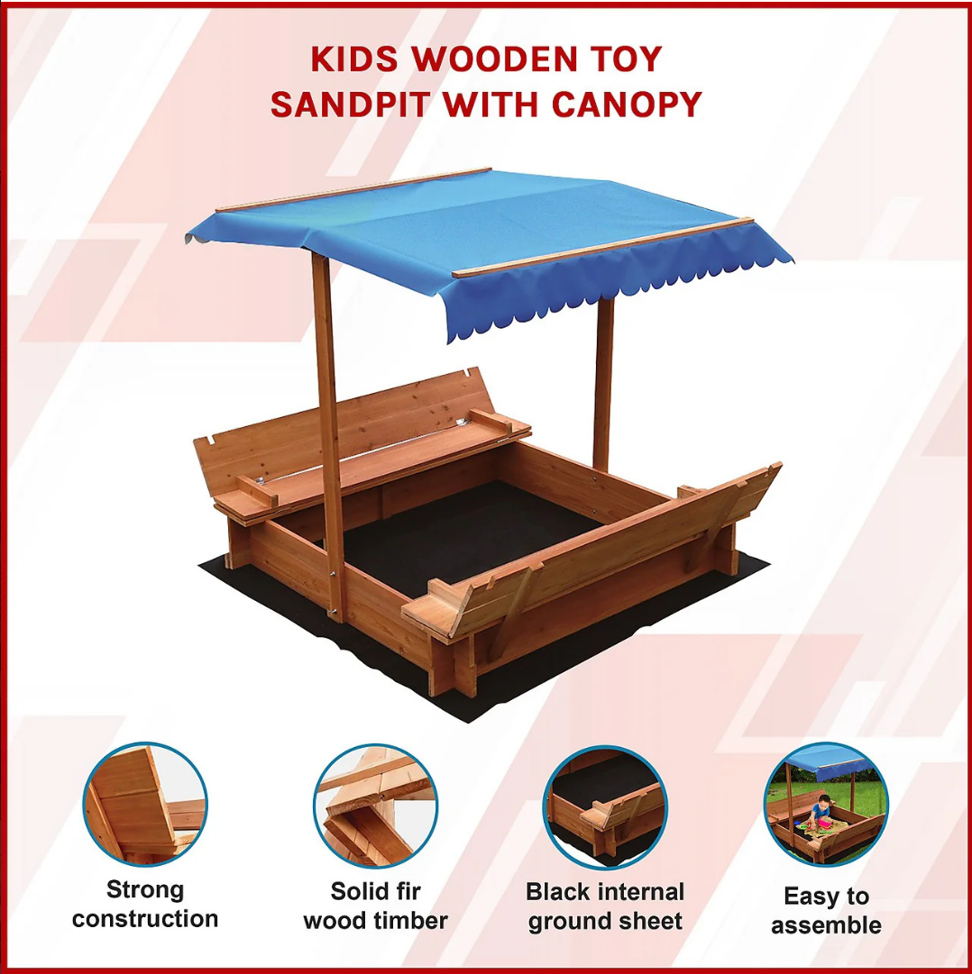 Kids Wooden Sandpit with Canopy