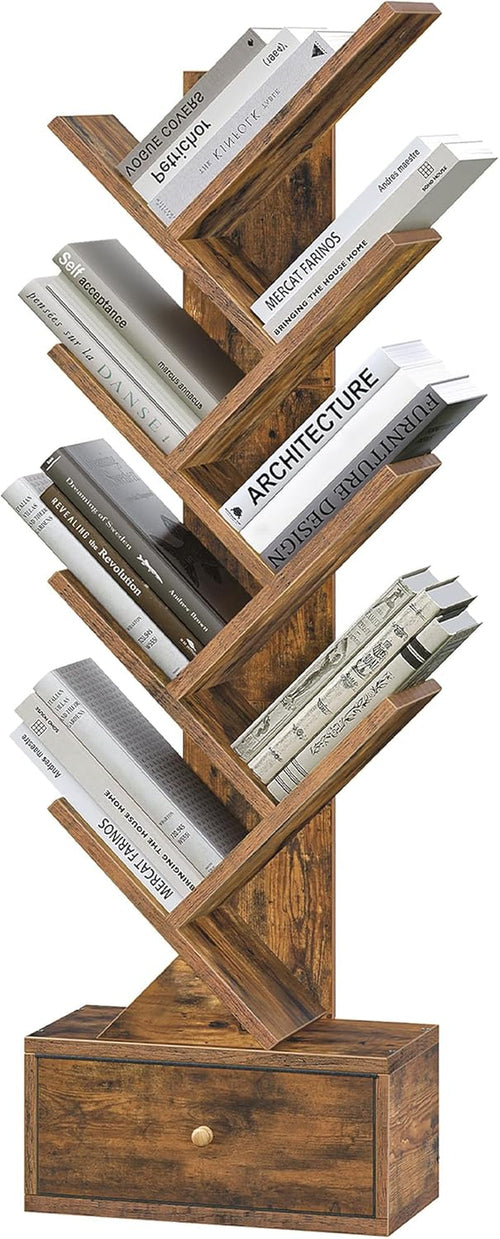 9-Tier Tree Bookshelf with Drawer