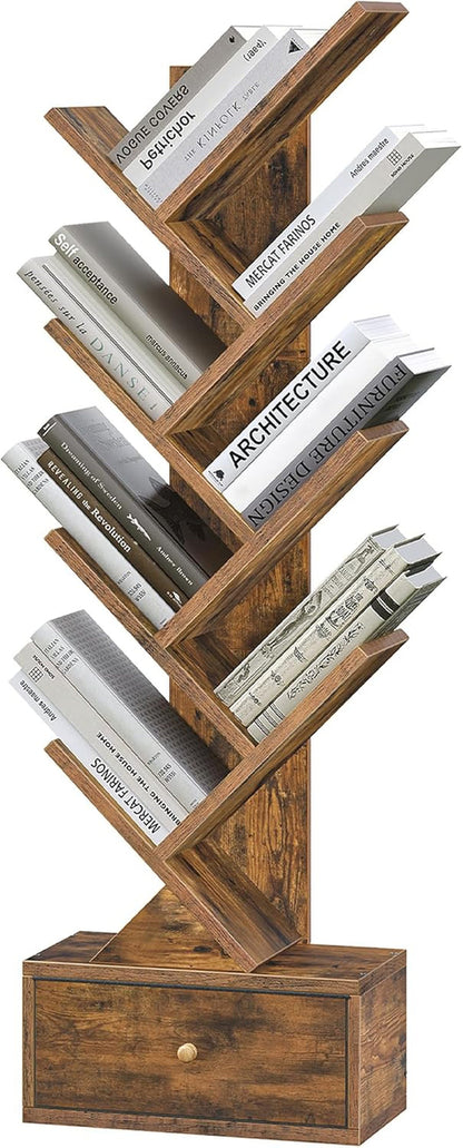 9-Tier Tree Bookshelf with Drawer