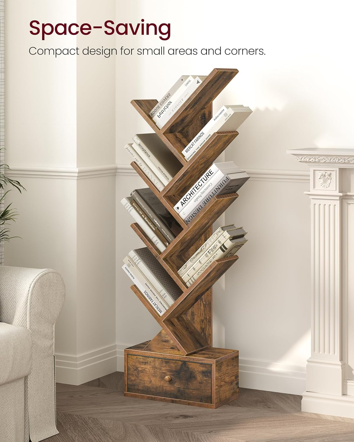 9-Tier Tree Bookshelf with Drawer