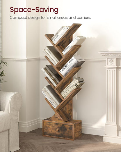 9-Tier Tree Bookshelf with Drawer