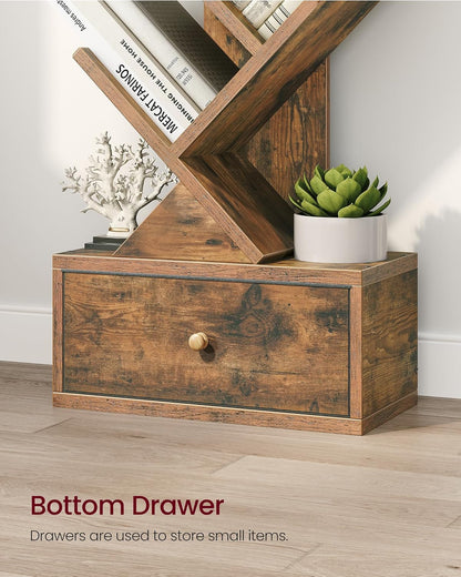 9-Tier Tree Bookshelf with Drawer