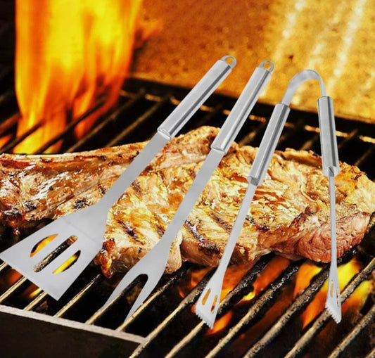 3-Piece Stainless Steel BBQ Grill Utensils Set