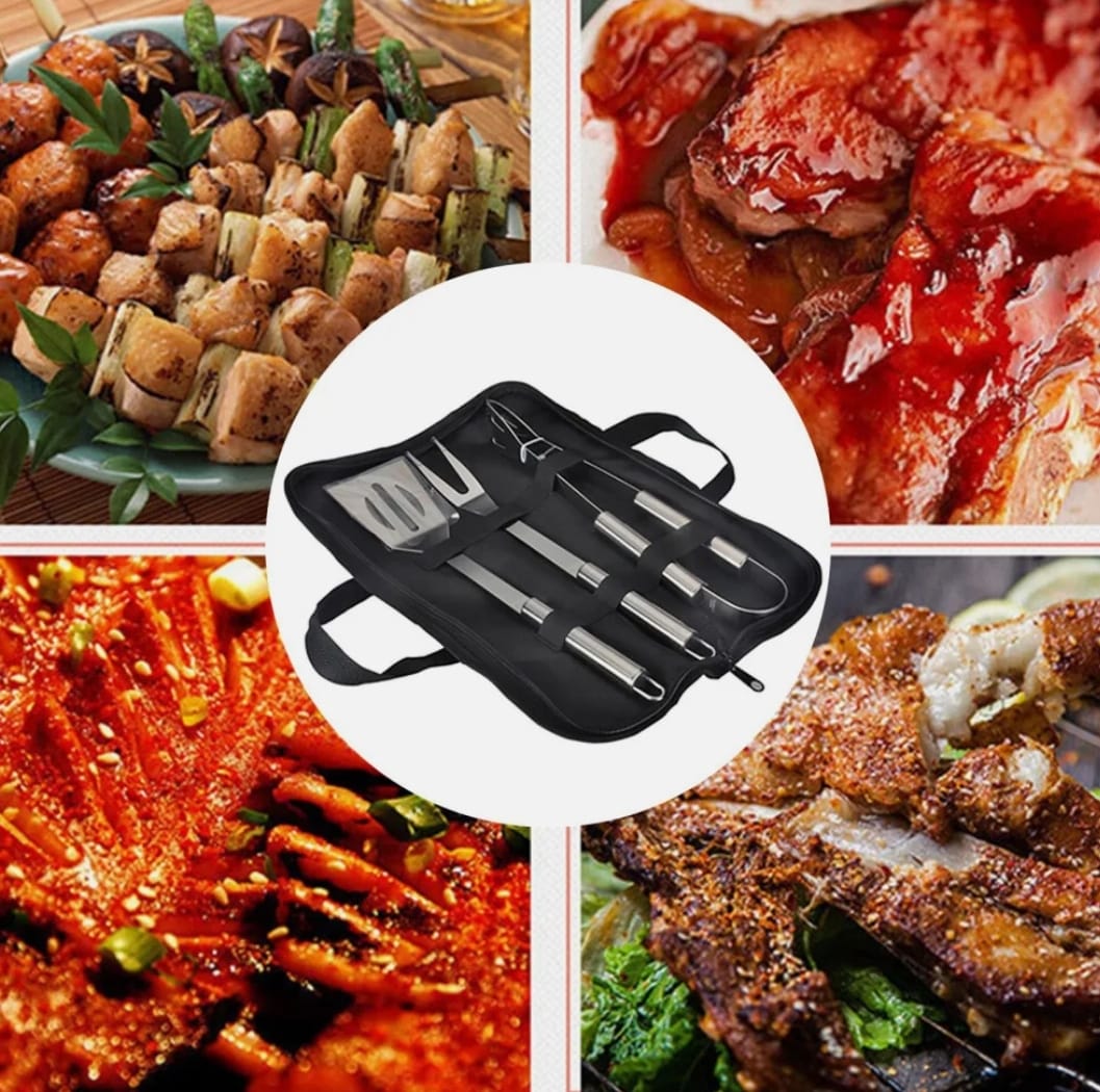3-Piece Stainless Steel BBQ Grill Utensils Set