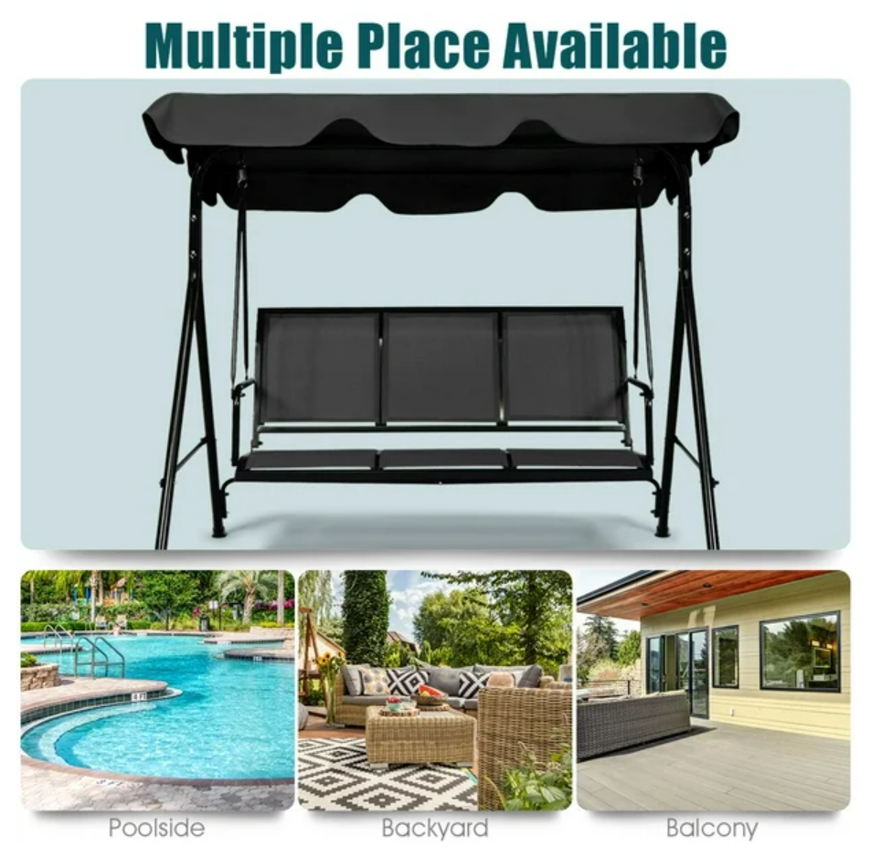 3-Seater Outdoor Swing with Adjustable Canopy