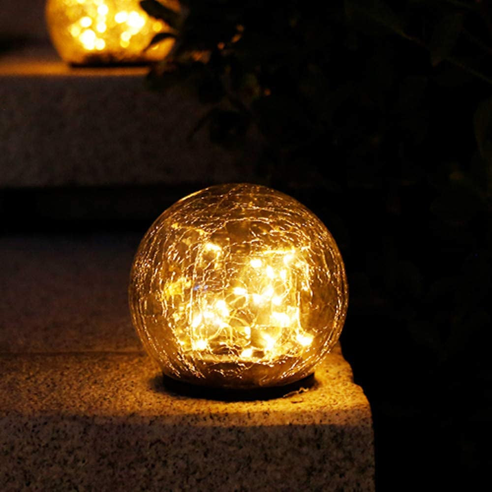 2-Piece Solar-Powered 5" Cracked Ball Lights