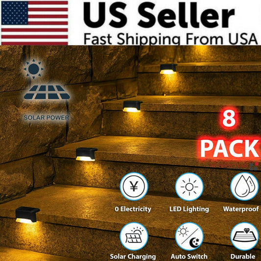 8-Piece Solar Powered LED Step Lights