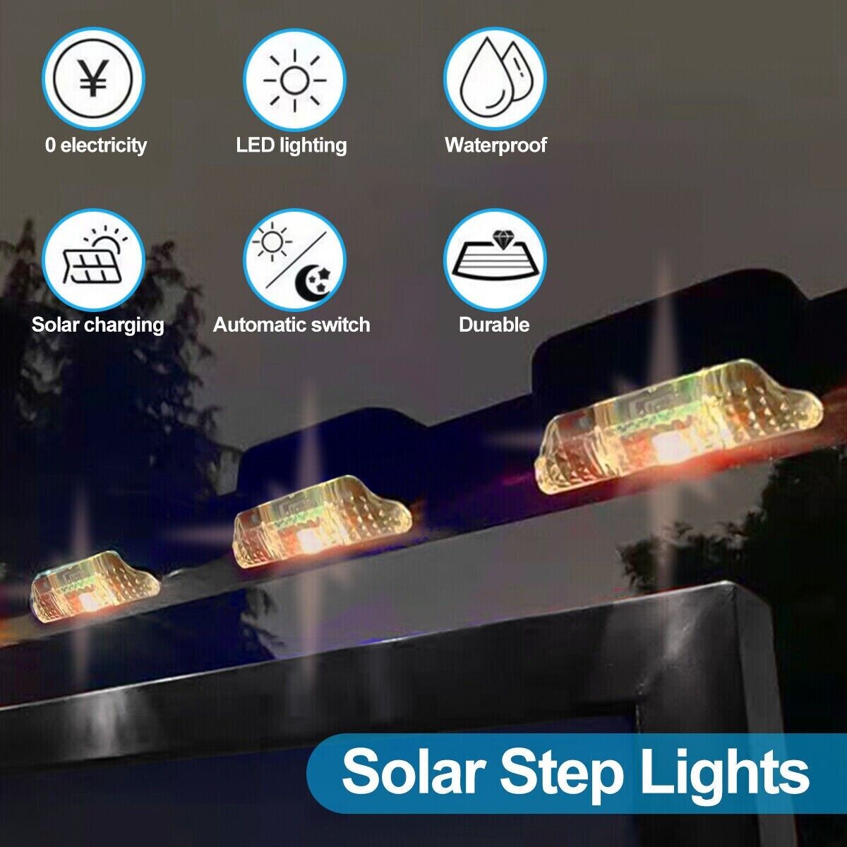 8-Piece Solar Powered LED Step Lights