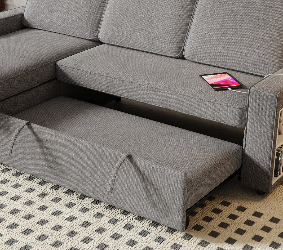 L-Shaped Couch with Storage & Pull-Out Sleeper