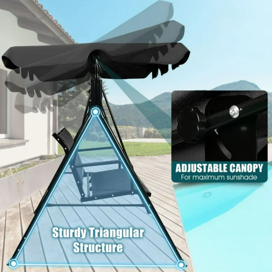 3-Seater Outdoor Swing with Adjustable Canopy