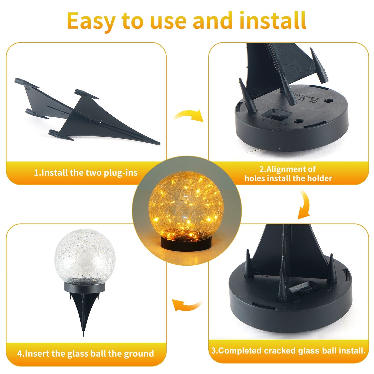 2-Piece Solar-Powered 5" Cracked Ball Lights
