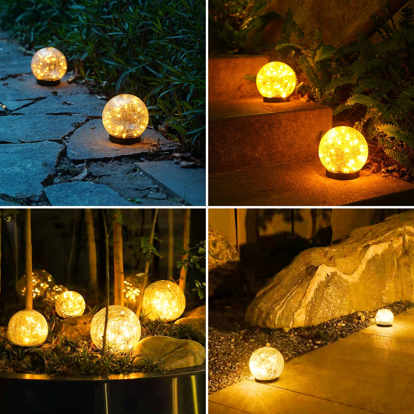 2-Piece Solar-Powered 5" Cracked Ball Lights