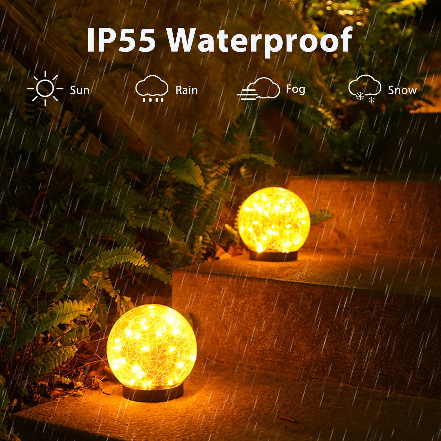 2-Piece Solar-Powered 5" Cracked Ball Lights